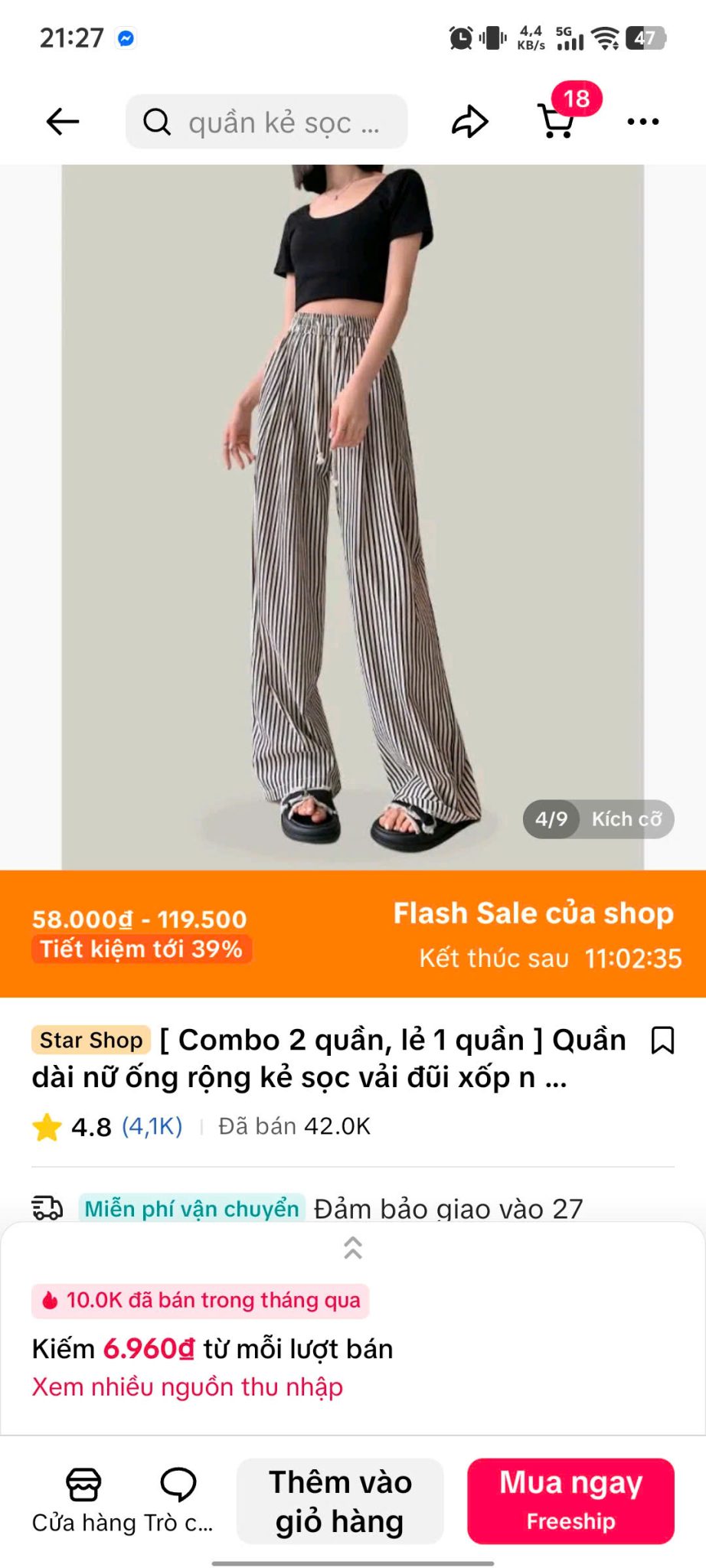 Quần sọc ống rộng nữ